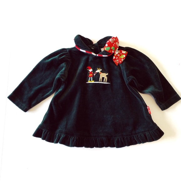 Le Top Other - Le Top Green Velvet Christmas Dress Reindeer Bow
